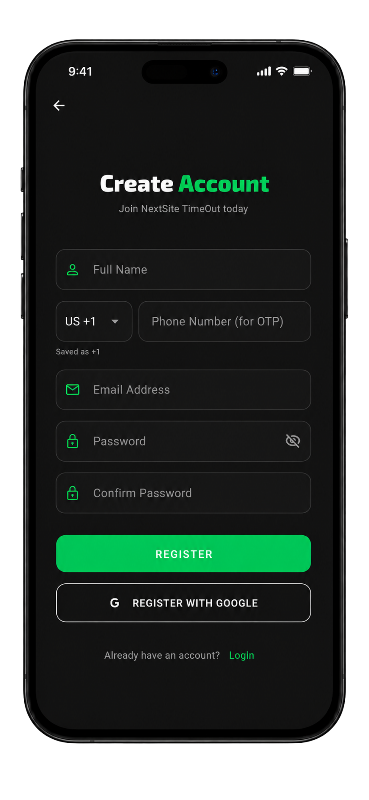 Create Account Dark